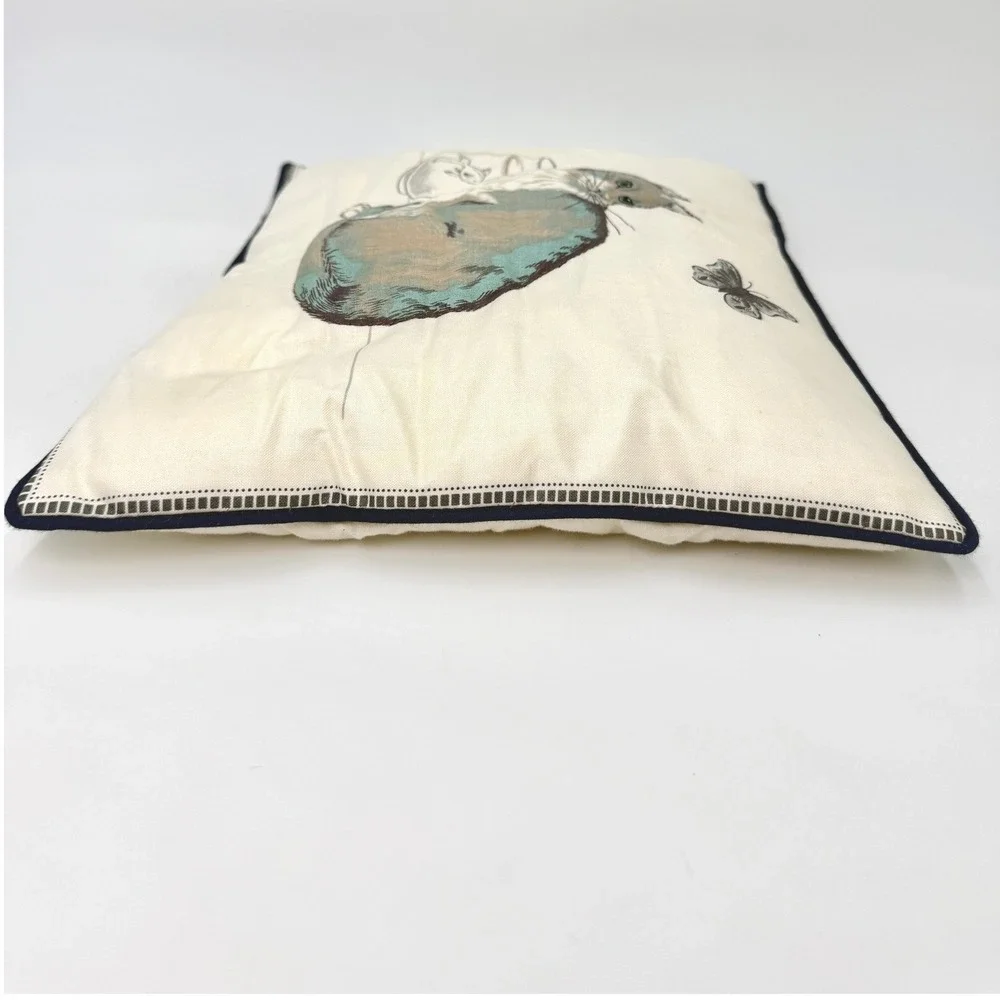 Vintage‎ Cat Fishbowl Butterfly Decorative Accent Pillow Cream